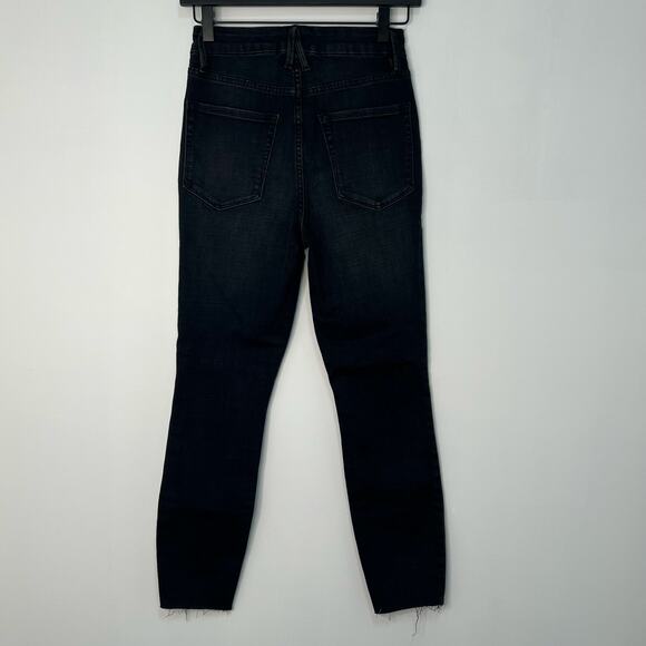 Good American Good Waist Size 2/26 Tapered Leg Denim Jeans Raw Hem in Blue631 - Picture 6 of 14